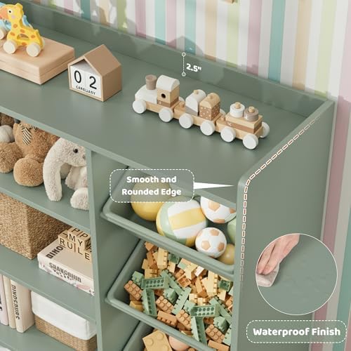 HITHOS 55" W Kids Toy Storage Organizer with 10 Toy Box & Book Shelf, Green - Image 4