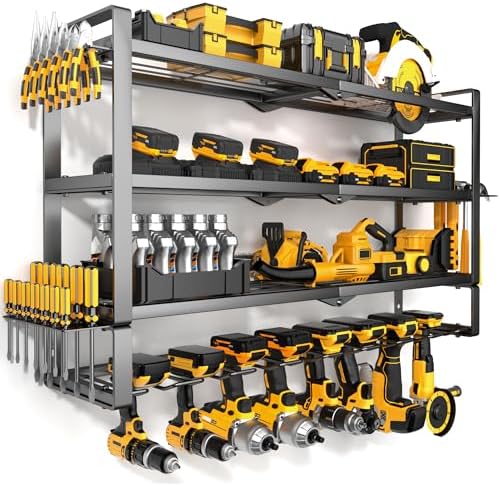 MOOMSINE Large Power Tool Organizer Wall Mount for Garage, 4-Tier Heavy Duty Metal Storage Rack Loads 400lbs, Battery Tools Hanger with 8 Cordless Drill Holders for Workshop, Pegboard, Shed by MOOMSINE