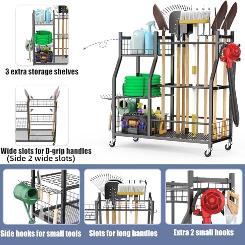 WALMANN Garden Tool Organizer with Wheels, Rakes/Shovels/Yard Tools Stand - Image 4