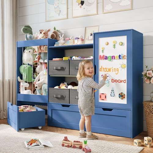 61" W Wooden Kids Toy Storage Organizer with Stuffed Animal Storage by VortinT