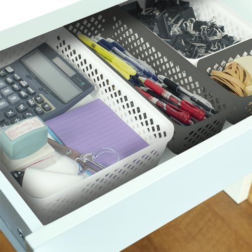 Glad Plastic Storage Basket Set - Multipurpose Drawer Trays, Kitchen Pantry Containers, and Bathroom Bins - 6 Pack Narrow Organizers, White - Image 2