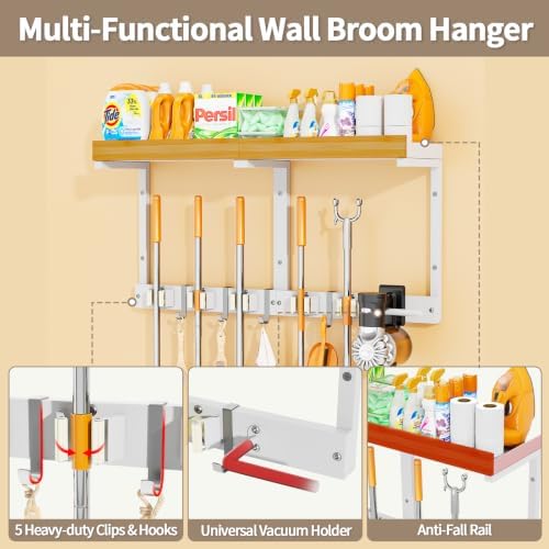 Broom and Mop Organizer Wall Hanging, Broom Hanger Holder Wall Mount - Image 2
