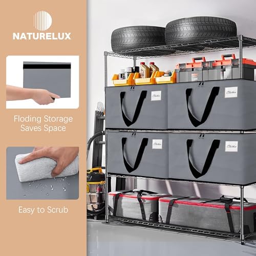 NATURELUX Heavy Duty Moving Bags - Extra Large Packing Bags and Storage Totes, Collapsible and Foldable Option for Moving and Storage, Grey, 93 L - 6 Pack - Image 7