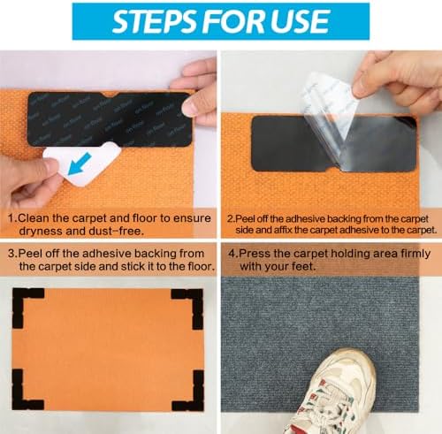 Rug Gripper for Hardwood Floors: 16 PCS No Damage Rug Tape - Anti Slip Rug Grips for Area Rugs – Secure Carpet Tape for Wood Floors, Safe & Strong Hold - Image 4