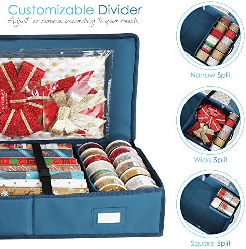 Hearth & Harbor Wrapping Paper Storage Container - Christmas Storage Bag with Interior Pockets - Gift Wrapping Organizer Storage Fits Up to 22 Rolls of 40" - Tear Proof Wrapping Paper Organizer - Image 3