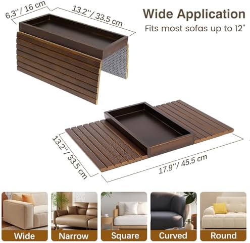 Couch Arm Tray, Bamboo Sofa Armrest Tray for Couch，Brown - Image 5