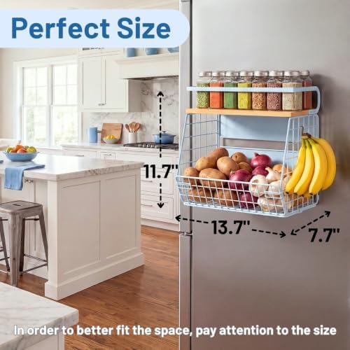 Magnetic Shelf for Fridge with Wood Lid, Fruit Potato and Onion Storage Bins, Pantry Organizers & Storage, Large Container Magnetic Spice Rack for Refrigerator, Kitchen Counter, Cabinet (Blue, 2) - Image 3