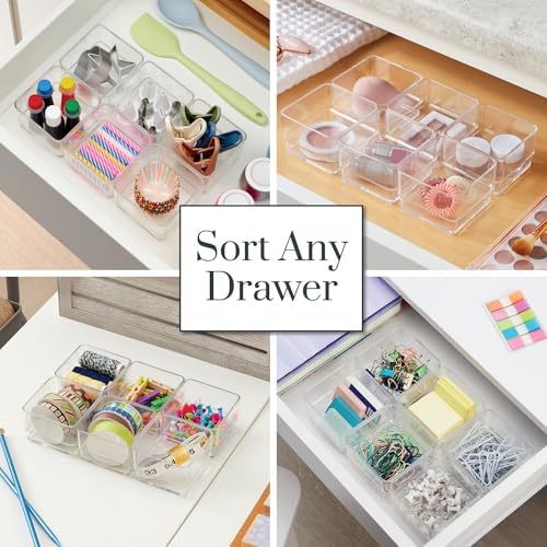 STORi SimpleSort 6-Piece Stackable Clear Drawer Organizer Set | 3" x 3" x 2" Square Trays | Small Makeup Vanity Storage Bins and Office Desk Drawer Dividers | Made in USA - Image 4