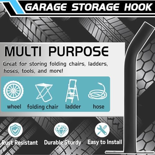 4 Pcs Tire Wall Hooks, Heavy Duty Garage Storage System, Strength Steel Tyre Rack for Car, SUV, Motorcycle Tires, Ladders & Chairs (12.2Inch) - Image 2