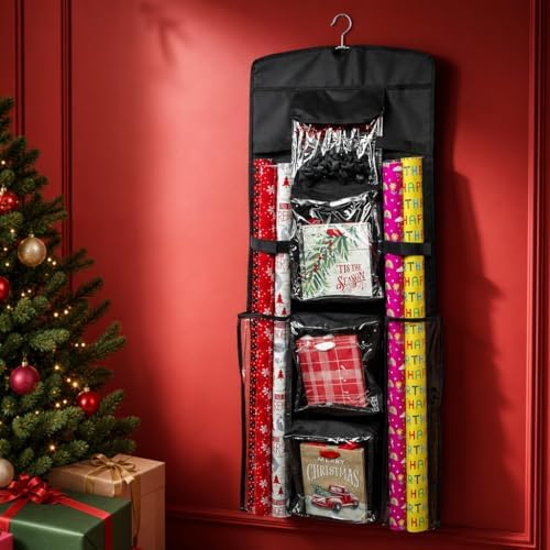 Joyful Moose Gift Bag Organizer Wrapping Paper Storage Container Christmas Gift Wrap Holder (Black) - Image 4