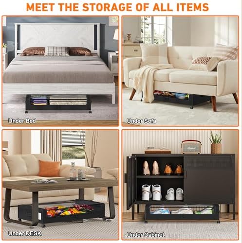 Under Bed Storage with Wheels, 2 Pack Under Bed Storage Containers with Clear Lids, XXL 65L Under Bed Storage Organizer, Rolling Under Bed Metal Drawer for Blanket, Clothes, Shoes (31 x 17 x 6.69 in) - Image 5