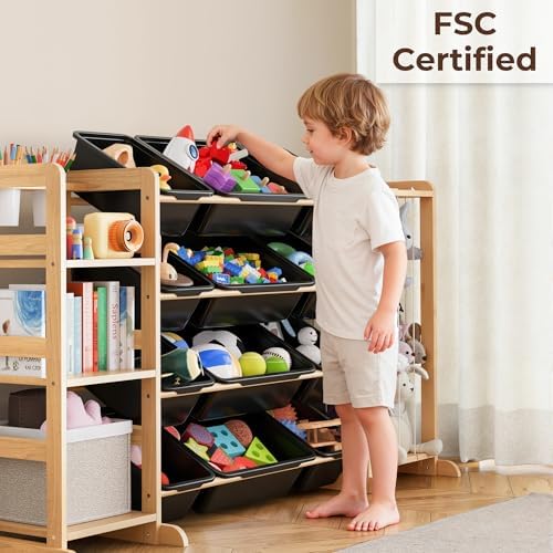Toy Storage Organizer with Bookshelf and Stuffed Animal Storage - Kids Playroom Organization with 3 Shelves and 12 Bins - Toddler Living Room Toy Box for Collections - Nursery Bedroom Decor Essential - Image 6