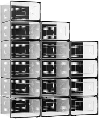 Foluck X-Large 15 Pack Shoe Storage Organizer Box Clear Plastic Stackable by Foluck