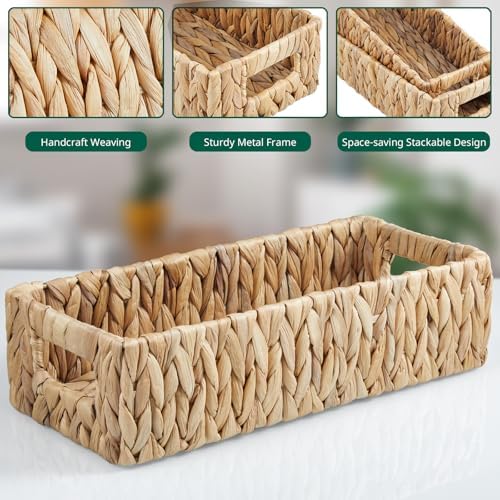 dreamkey Toilet Basket Tank Topper, Set of 2 Water Hyacinth Wicker Bathroom Storage Baskets, Back of Toilet Organizer for Toilet Paper, Towels, Toiletries, Hand Woven Nesting Baskets with Handles - Image 5