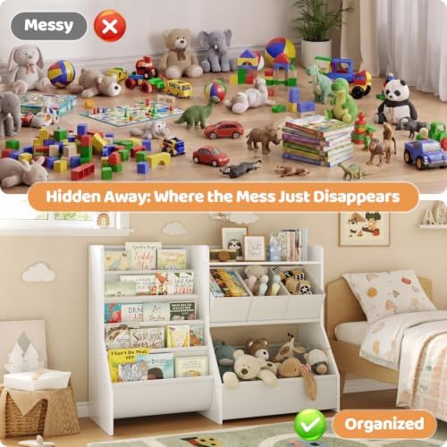 FOUCSSOMEI Kids Toy Storage Organizer with Bookshelf for Playroom Nursery - Image 7