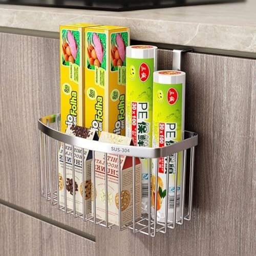 304 Stainless Steel Grid Storage Basket, Over the Cabinet Door Organizer, Wire Hanging Basket with Hook Over the Railing, Under Sink Kitchen Cabinet, Pantry, Bathroom by LUANT