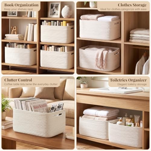 OIASKET 4Packs Natural Cotton Rope Storage Baskets for Organizing Toys, Clothes, Towels & Books, Soft Versatile Organizers for Shelves, Home Decorative Bins, 15.7''Lx11.8''Wx7.8''H, White - Image 5