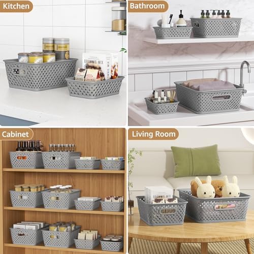 MaxGear 3 Pack Plastic Storage Baskets, Medium, Grey - Image 5