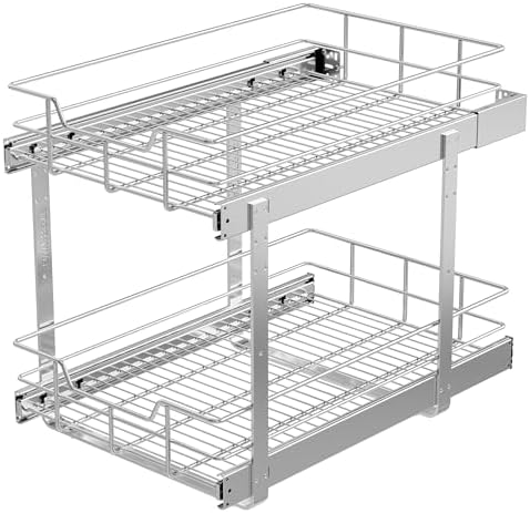 2 Tier Pull Out Cabinet Organizer 15" W X 22" D, Chromed, Full Slide Out by STORKING