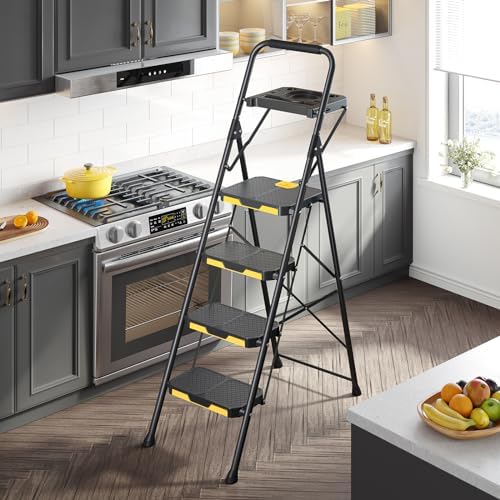 KINGRACK 4 Step Ladder with Tool Platform, Folding Step Stool with Wide Pedal, Safety Locking, Sturdy Steel Ladder Portable Safety Ladder for Painting Home Outdoor Garage - Image 2