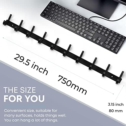 Coat Rack Wall Mount – 30 Inch Stainless Steel Hook Rail with 10 Double Coat Hooks for Hanging – Wall Mounted Entryway Organizer for Coats, Hats, Bags, Towels, Robes, Bedroom or Bathroom - Black - Image 2