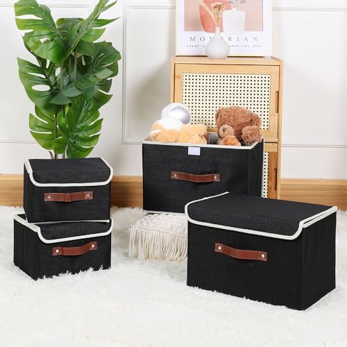 ANMINY Fabric Storage Box Bins with Lids, Black, 10"x8"x7" - Image 7