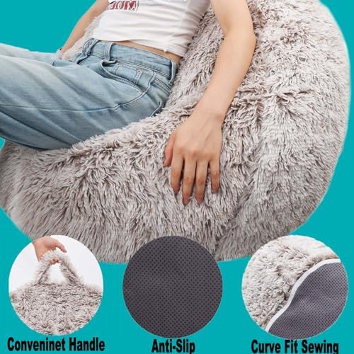 Fluffy Stuffed Animal Storage Bean Bag Chair Cover (No Filler), Faux Fur Comfy Bean Bag Cover for Organizing Plush Toys or Textile, for Adults Teens Kids Girls, Beige - Image 6