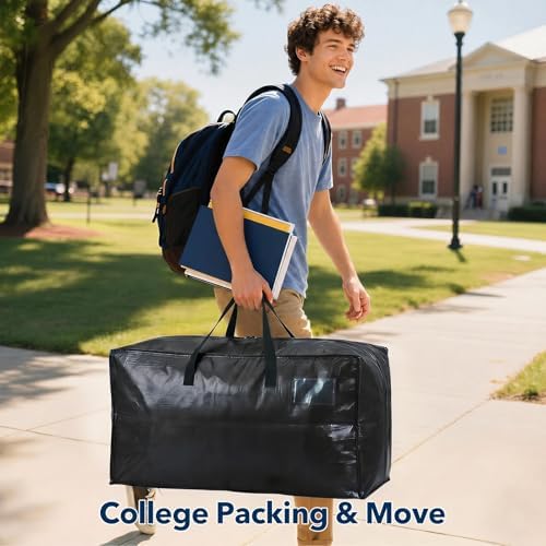 Moving Bags Heavy Duty,Extra Large Moving Bags for Travel/College Packing/Storage/Organization/Seasonal Clothes & Bedding Storage,Moving Supplies Bins,Compatible with Ikea Frakta Cart (Black,8Pcs) - Image 7