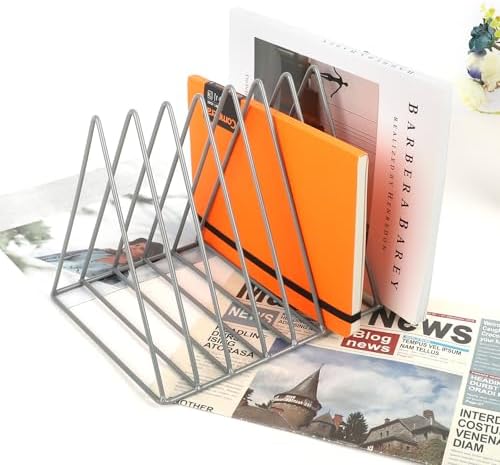 EASEPRES Vinyl Record Holder Storage, 9 Slot Metal Magazine Book Album Display Rack, Stylish Triangle Desktop File Sorter Organizer for Home Office, Grey Pack of 2 - Image 4