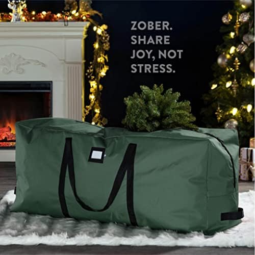 ZOBER 600D Oxford Fabric Christmas Tree Storage Bag - Fits 7.5 Ft Artificial Trees - Tear Proof Waterproof Christmas Tree Bag For Storage Box For Xmas - Strong, Durable Handles - Card Slot - Green - Image 2