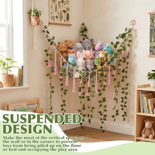 Suncalla 2 Pcs Toy Storage Net for Stuffed Animals Wall Hammock, Pink - Image 6