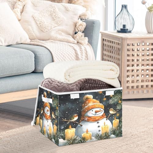 Watercolor Snowman Storage Bins with Lids and Carrying Handle,Foldable Storage Boxes Organizer Containers Baskets Cube with Cover for Home Bedroom Closet Office Nursery - Image 5