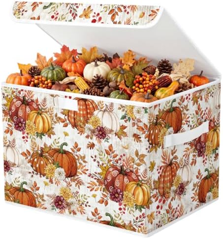 Briwooody Fall Pumpkin Storage Bin with Lid and Carrying Handle Storage Box by Briwooody