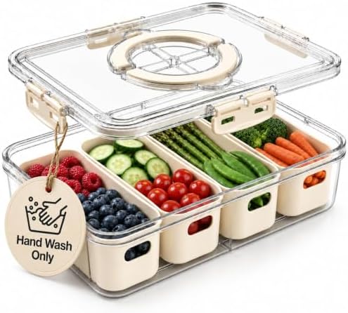 [Hand Wash Only] Salad Bar Containers for Fridge, Veggie Containers for Refrigerator, Salad Prep Containers for Fridge, Veggie Tray with Lid, Storage & Organizer for Fruit, Berry, Produce Keeper by Unknown