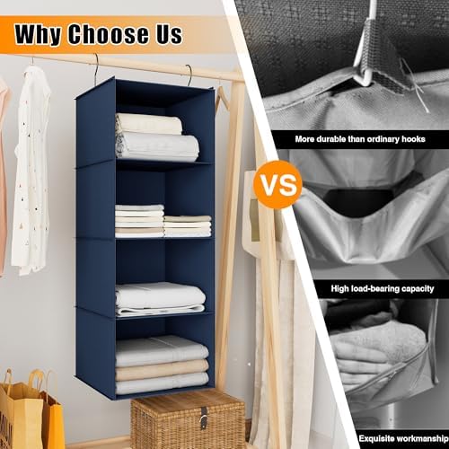 Hanging Closet Organizer 4-Shelf, Oxford Fabric Wardrobe Storage, Navy Blue - Image 7