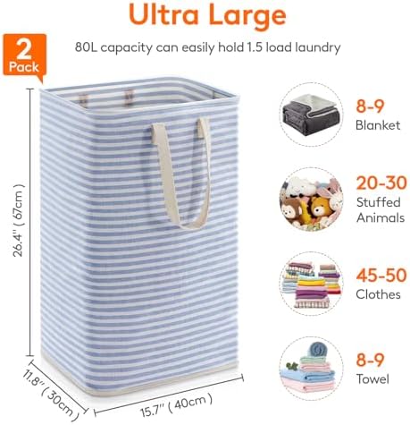 Lifewit 80L Large Laundry Baskets, Laundry Hampers Bags, 2 Pack, Blue - Image 4