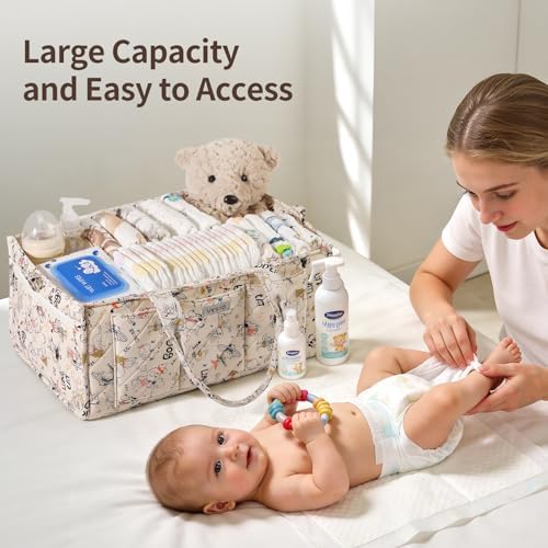 Colorful Cute Cartoon Animal Prints Baby Diaper Caddy Organizer, Large Storage Basket for Newborn Essentials Baby Shower Gifts - Image 2