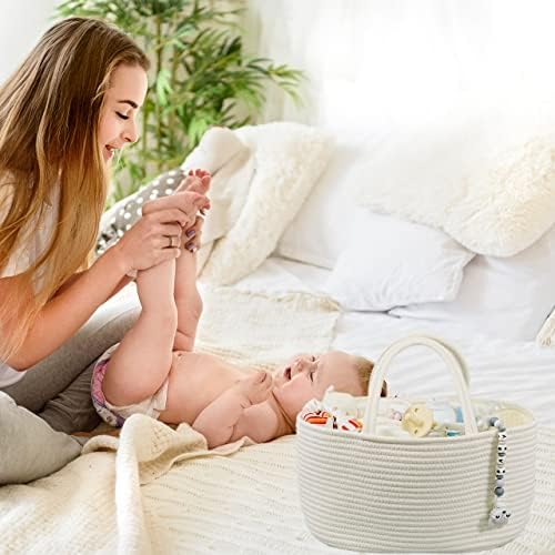 XUANGUO Large Cotton Rope Baby Diaper Caddy Organizer Basket with White - Image 5