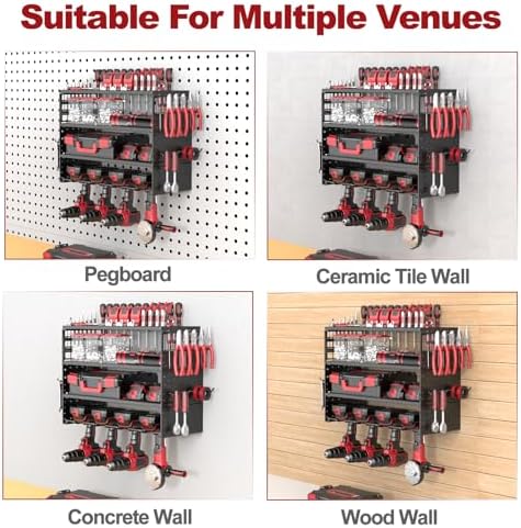 16" Metal Power Tool Organizer Wall Mount,4 Tier,Black - Image 6