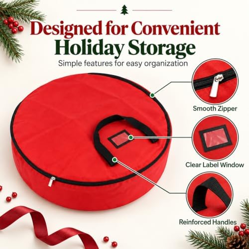 RAINFLOW Wreath Storage Container - 24 Inch Christmas Wreath Storage Bag - Image 3