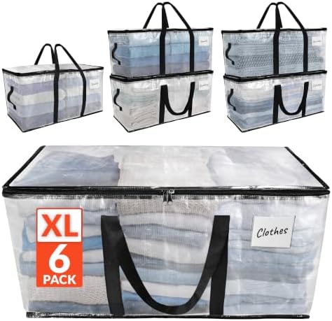 Reli. Moving Bags Heavy Duty (6 Pack) Clear, Extra Large Totes by Reli