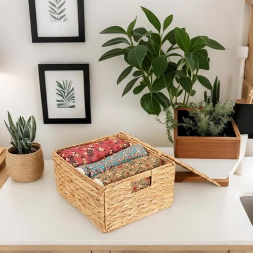 Wicker Storage Baskets with Lids,Multi-size 3 Pack Natural Water Hyacinth Wicker Nesting Baskets,Decorative Storage Ratten Boxes for Organizing,Storage,and Gifts - Image 6