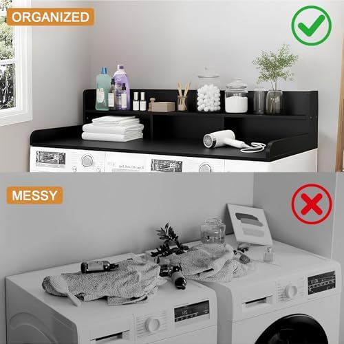 Washer Dryer Countertop with Shelf, 2-Tier Laundry Countertop Over Washer and Dryer, 54" x 27.55" Wooden Table for Folding Clothes for Laundry Room Organization and Storage (Black) - Image 5