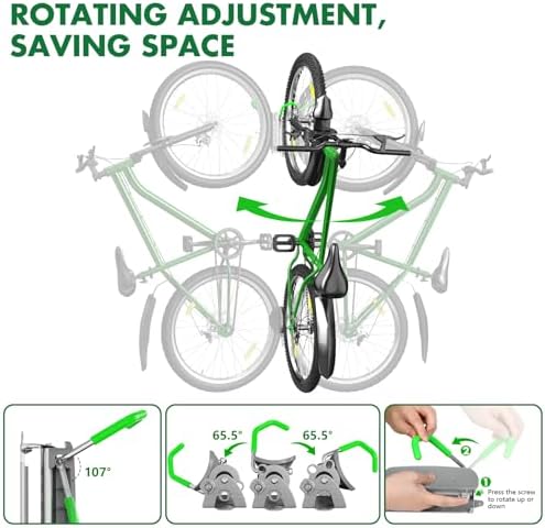 Swivel Bike Wall Mount Rack, Bike Hangers for Garage, 150° Swivel & Space-Saving Vertical Bike Hangers for Storage, Sturdy Bike Stand Holds Up to 66lbs, Easy to Install，2Pack - Image 3