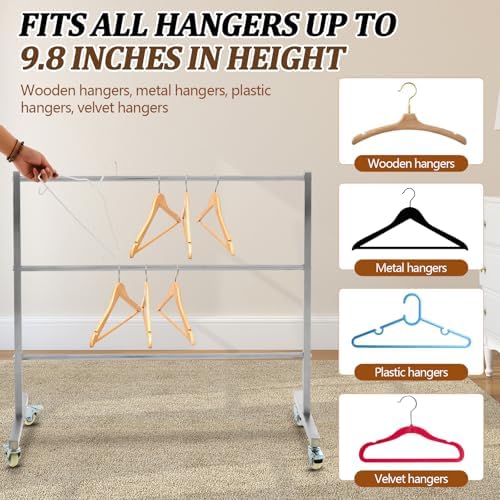 DoubleFill 3 Tier Hanger Organizer Stacker Clothes Hanger Holder Hold up 200 Wire Hangers, Stainless Steel Rack Stand Mobile Rack for Laundry Rooms Malls Boutiques 30" W x 15" D x 32 ½"h - Image 6