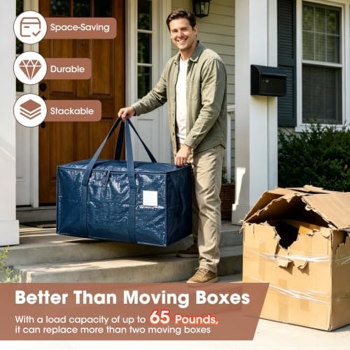 6Pcs Heavy Duty Extra Large Moving Bags Multicolor Storage Totes Fold Flat - Image 2
