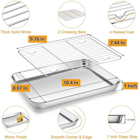 Homikit 10x8 Inch Small Stainless Steel Baking Sheet with Wire Cooling Rack - Image 2