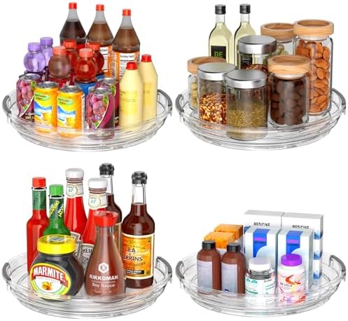 INCOSTAR 4 Pack Lazy Susan, 9 Inch Clear Turntable for Kitchen Cabinet by INCOSTAR