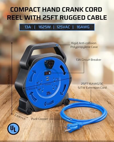DEWENWILS 25FT Extension Cord Reel, Hand Wind Retractable Cord Reel - Image 3