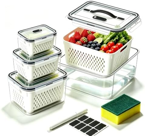 5 Pack Fruit Storage Containers for Fridge, Plastic Food Storage Container by Unknown